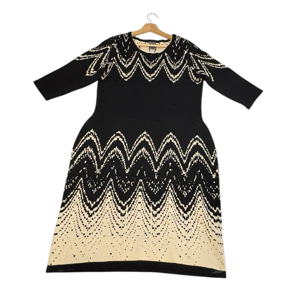 Gabby Skye Sweater Dress Womens Plus 1X Black Beige Knit Midi Stretch Casual - Picture 2 of 12